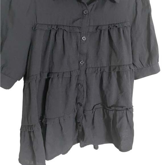 Francesca’s Blue Rain Black Button-Up Blouse Small - Picture 4 of 4